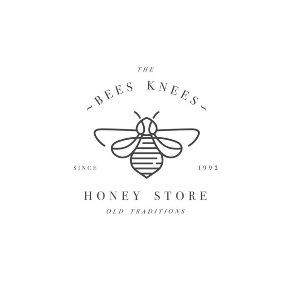 Vector illustartion logo and design template or badge. Organic and eco honey label- bee. Linear style.