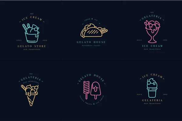 Vektor-Set-Design bunte Vorlagen Logo und Embleme - Eis und Eis. Unterschied Eis Ikonen. Neonfarben. — Stockvektor