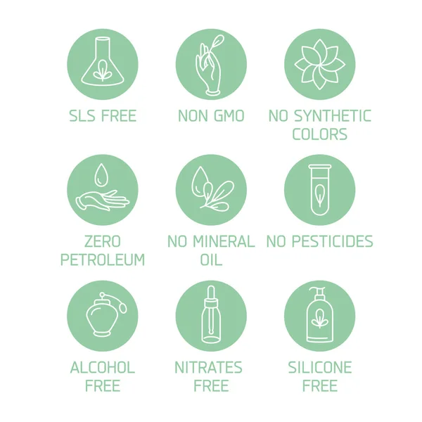 Conjunto vectorial de logotipos, insignias e iconos para productos naturales y orgánicos. Eco diseño de señal segura. Símbolo de colección de productos saludables . — Vector de stock