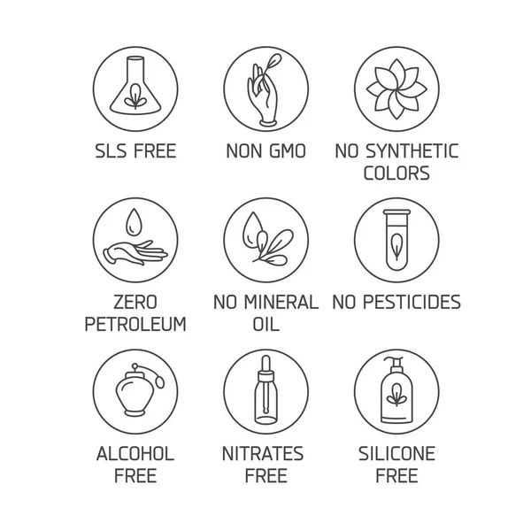 Vectorset van logo 's, badges en iconen voor natuurlijke en biologische producten. Eco veilig teken ontwerp. Inzamelsymbool van gezonde producten. — Stockvector