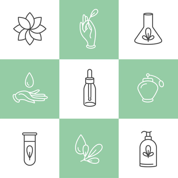 Vector set of logos, badges and icons for natural and organic products. Eco safe sign design. Collection symbol of healthy products.