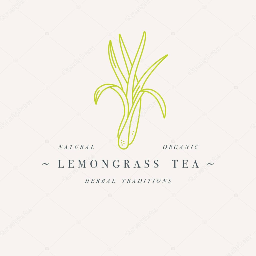 Vector design colorful templat logo or emblem - organic herb lemongrass tea. Logos in trendy linear style isolated on white background