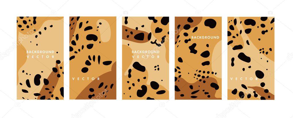 Vector set design animal print templates backgrounds - social media story wallpapers. Can be used like banners, posters, cover design templates. Leopard pattern.