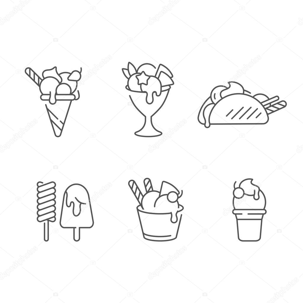 Vector set design colorful templates logo and emblems - ice cream and gelato. Difference ice cream icons. Logos in trendy linear style isolated on white background