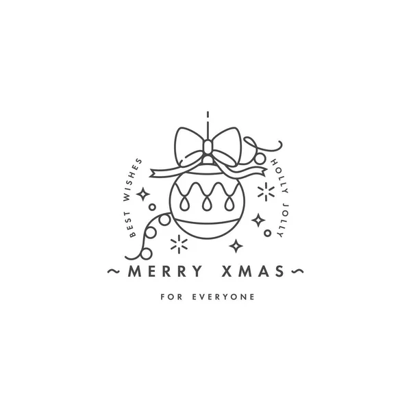 Güzel neşeli Noel kavramı doğrusal tasarım Noel top ile. Tipografi besteleri Xmas kartları, afiş veya afiş ve diğer printables tebrik. — Stok Vektör