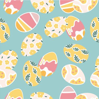 Paskalya tatili için vektör illüstrasyonu. Kusursuz desenli boyalı yumurtalar..