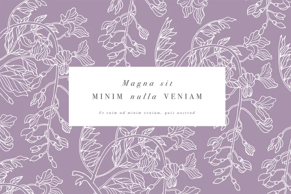 Вінтажна Листівка Квітами Вістерії Квітковий Вінок Квіткова Рамка Квітів Дизайном — стоковий вектор