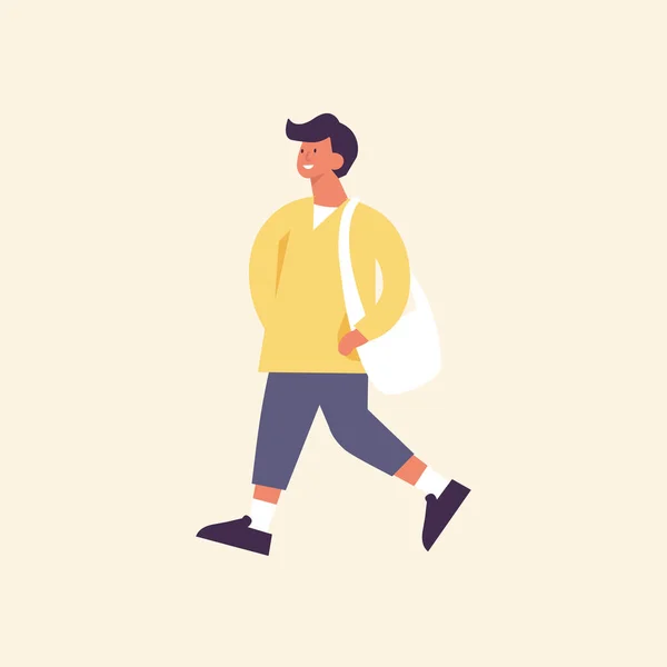 Vektorillustration Eines Glücklichen Mannes Frühlingskleidung Junge Beim Gehen — Stockvektor