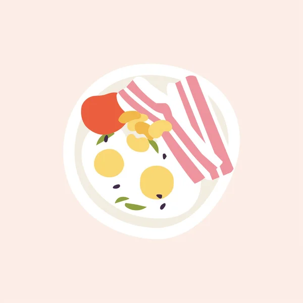 Vektor Illustration Traditionell Frukost Bacon Med Ägg Tomat Och Bönor — Stock vektor