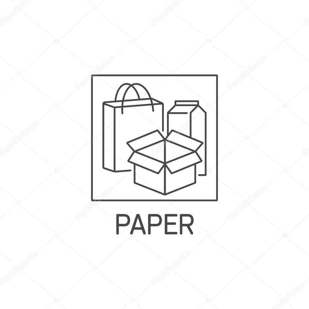 Vector logo, badge and icon for paper waste. Biodegradable product sign design. Symbol of sorting garbages