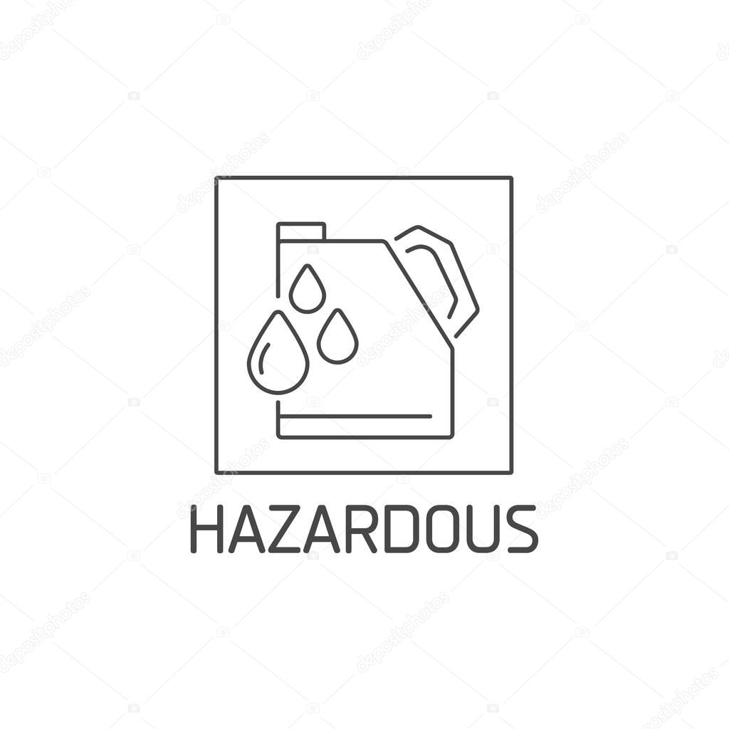 Vector logo, badge and icon for hazardous waste. Toxic product sign design. Symbol of sorting garbages