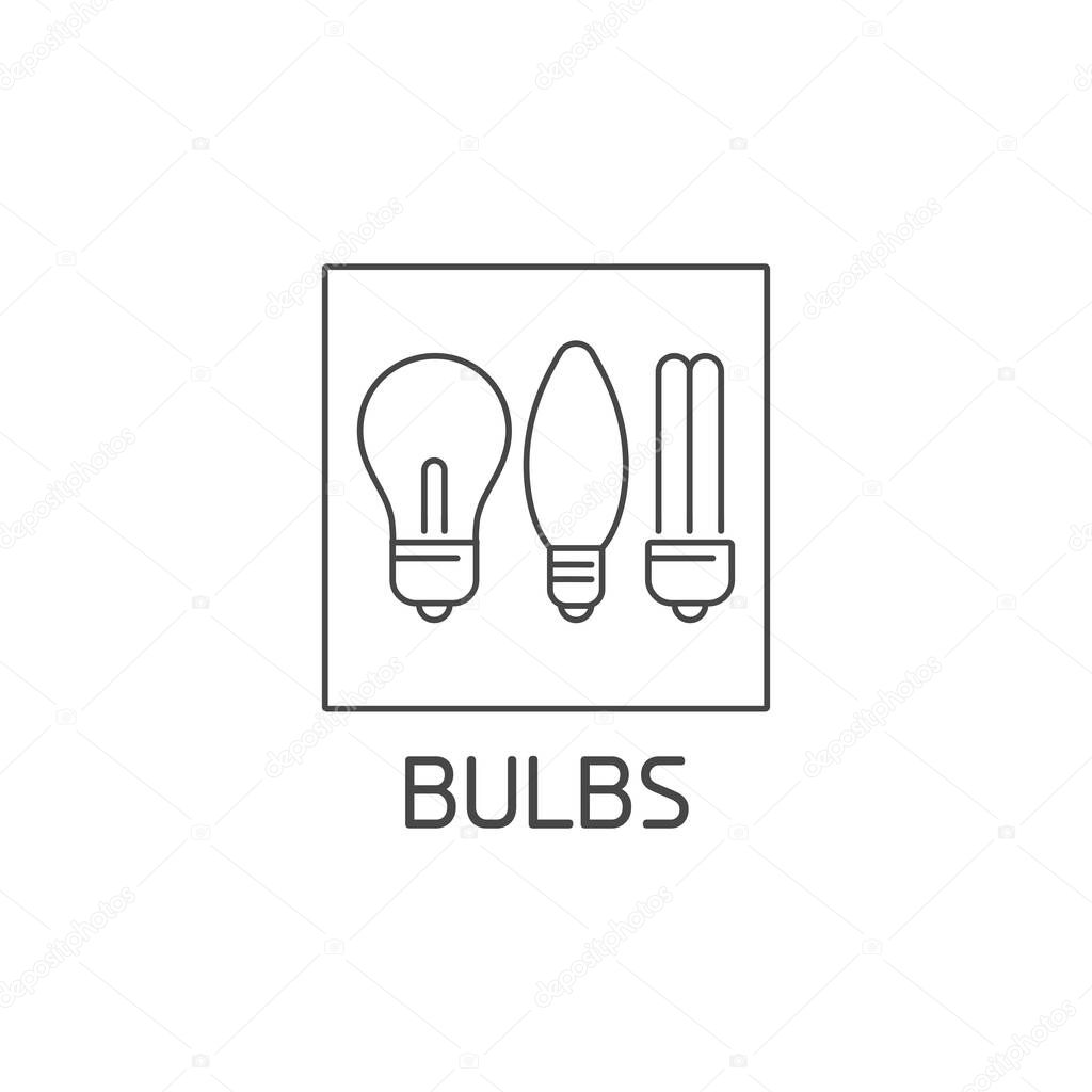 Vector logo, badge and icon for bulbs waste. Reusable product sign design. Symbol of sorting garbages