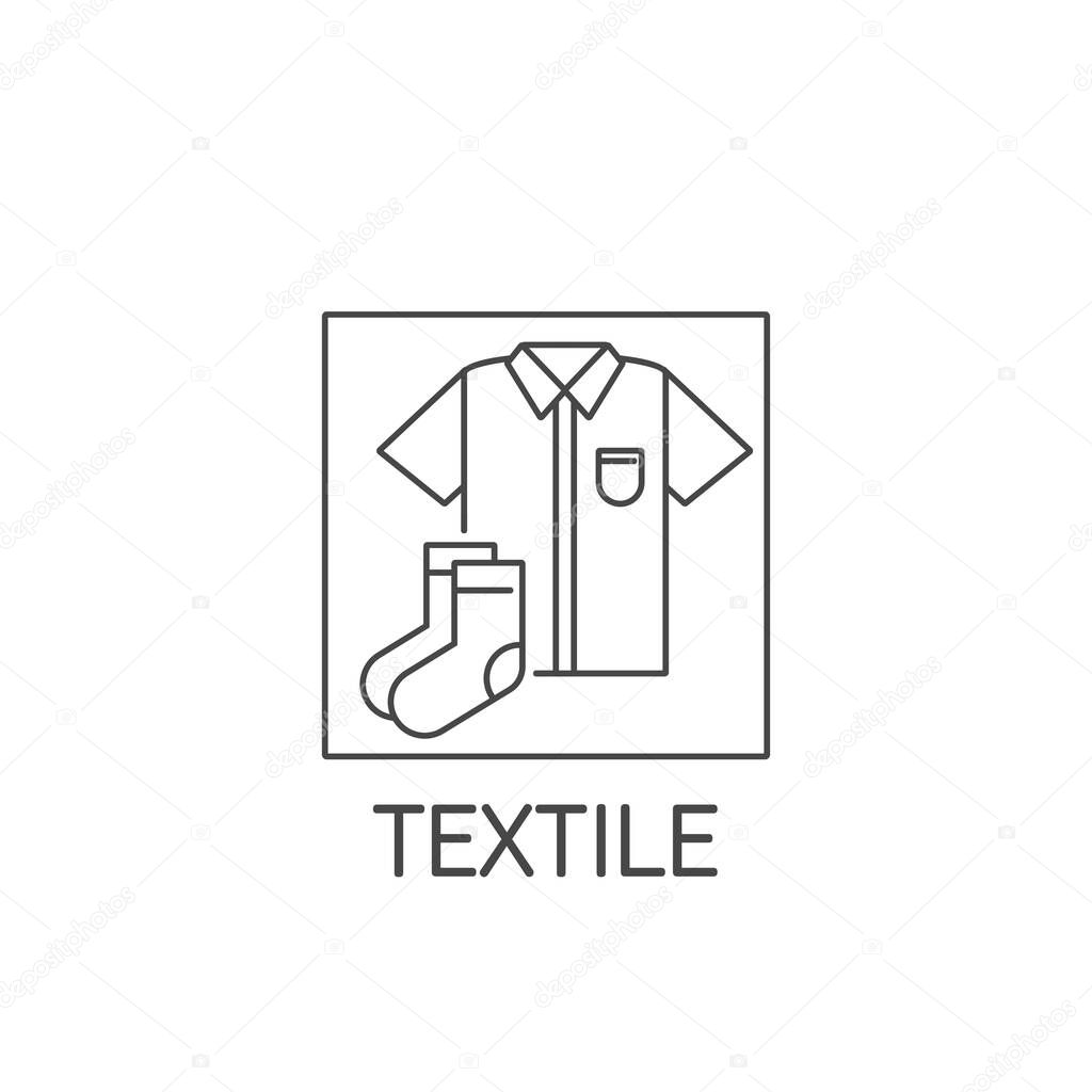 Vector logo, badge and icon for textile waste. Recycle product sign design. Symbol of sorting garbages