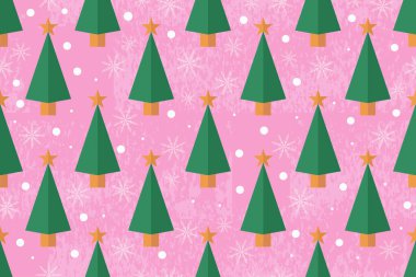 Pembe arka planda renkli Noel ağaçları