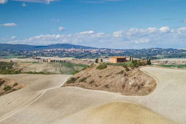 Val Orcia Oktober 2017 Tuscan Landschap Met Heuvel Huis Cipres — Stockfoto