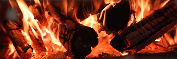 火和木在炉子 — 图库照片