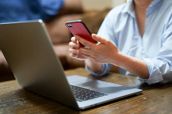 Touch Smart Phone Remote Work — Stock Photo, Image