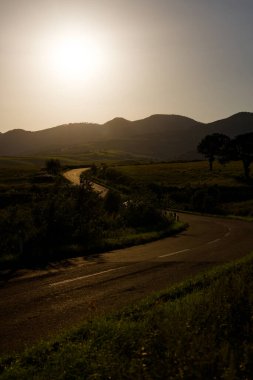 Batan güneşin aydınlattığı yol