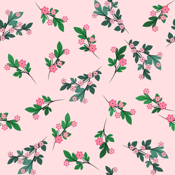 法国模式 Millefler 粉红小花束在粉红色背景下的散射 — 图库矢量图片