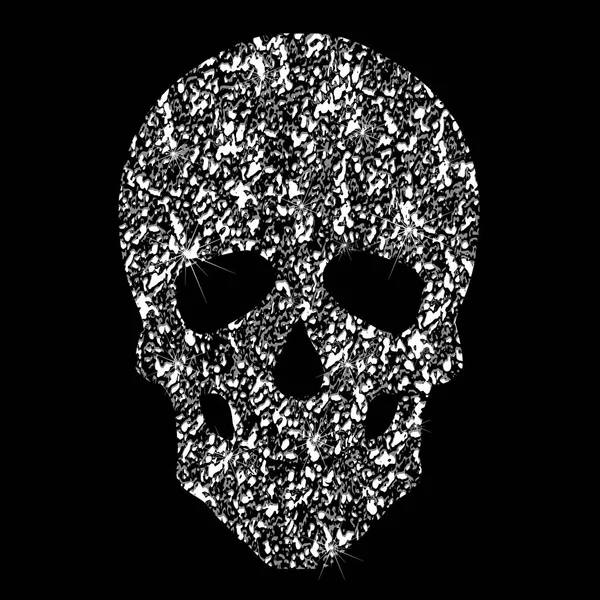 明亮的透明银色图标头骨与钻石效果 首饰头骨剪影 — 图库矢量图片
