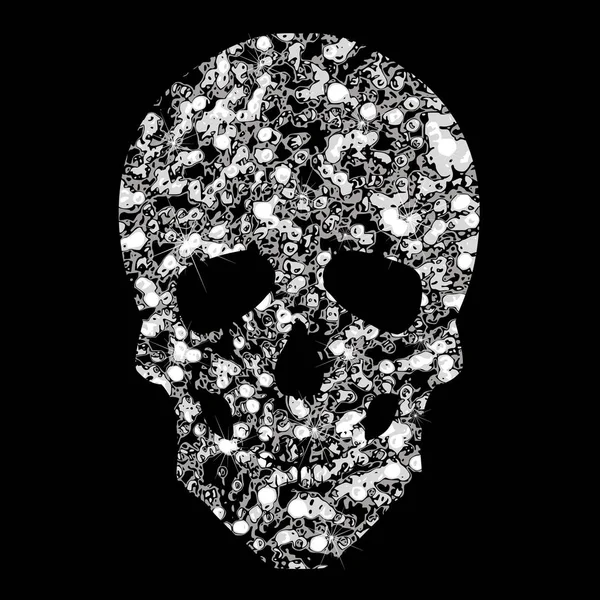 Crânio brilhante ícone prateado transparente. Silhueta de jóias — Vetor de Stock