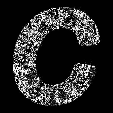 Gümüş pırıltılı mektup C. vektör parlayan gümüş parlak mektup siyah arka plan üzerine.