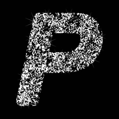 Gümüş pırıltılı mektup P. vektör parlayan gümüş parlak mektup siyah arka plan üzerine.