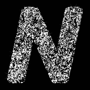 Gümüş pırıltılı mektup N. vektör parlayan gümüş parlak mektup siyah arka plan üzerine.