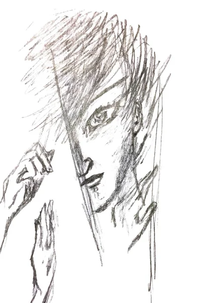 Dibujado Vector Abstracto Cara Blanco Negro Mirando Hueco Anime — Archivo Imágenes Vectoriales