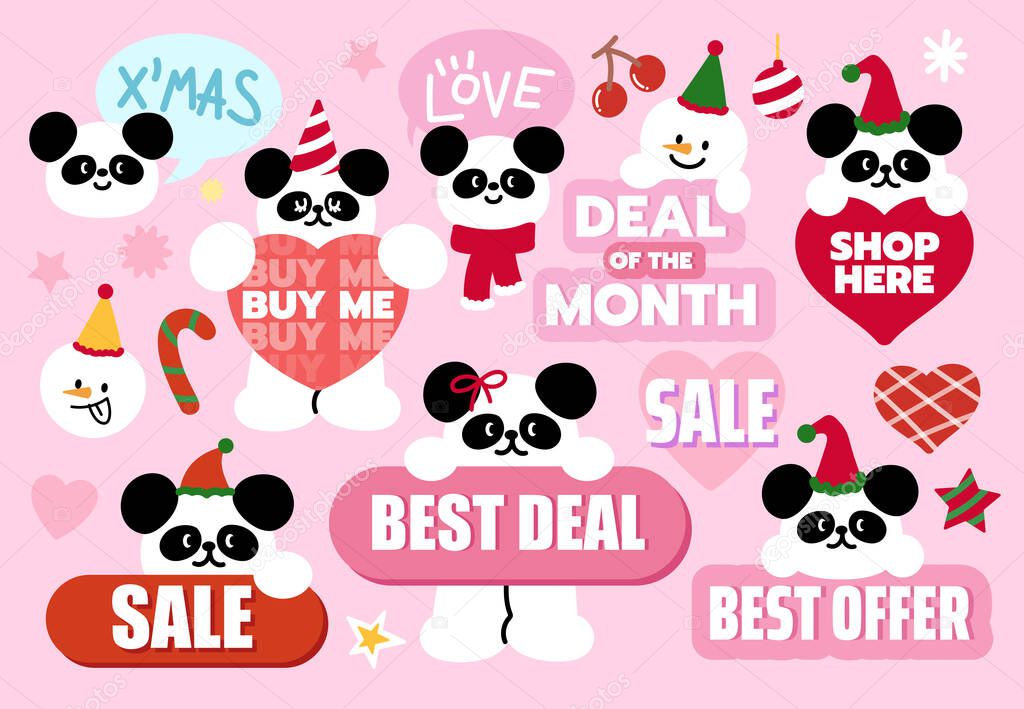Cute Christmas sale icons such as best deal, shop here, deal of the month, best offer for online shopping, marketing, promotion, sticker, banner, special price, discount, banner, button, campaign