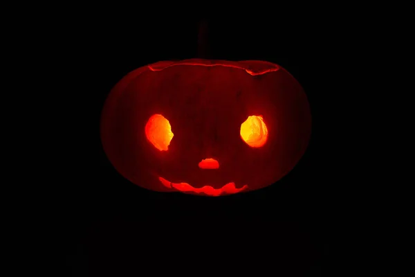 Halloween Pumpkin Illuminate Candle Black Background — Stock Photo, Image
