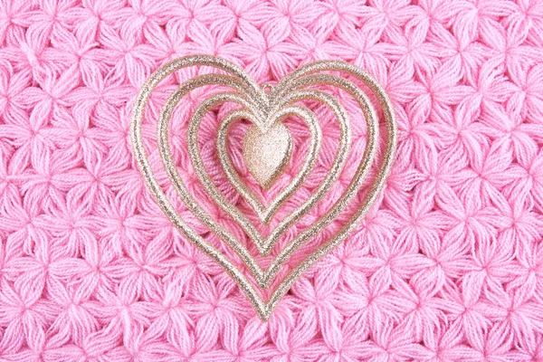 Heart Shaped Christmas Tree Decorations Pink Knitted Napkin — Stock Photo, Image