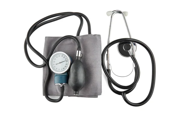Tonometern Och Stetoskop Isolerad Vit Bakgrund — Stockfoto