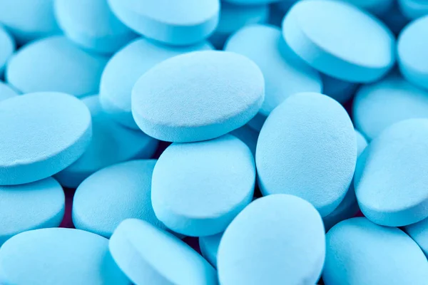 Makro foto av många blå piller. Medicinsk — Stockfoto