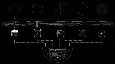 Yüksek teknolojili bir ekranda yüksek hassas dijital sistemde karmaşık veri işleme, alfa kanalıyla animasyon.