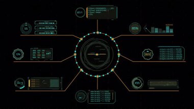 Çeşitli veri işleme sistemi yüksek teknolojili ekranda, alfa kanalında animasyon görüntülenir.