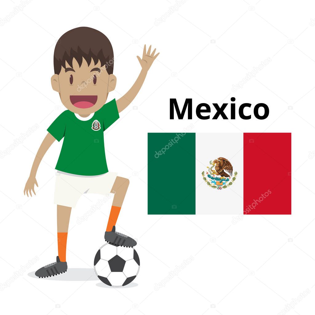 Mexico national team cartoon,football World,country flags. 2018 soccer world,isolated on white background. illustration vector