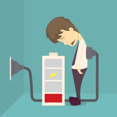 İşadamı Energize.cartoon iş, çalışan başarı adam karakter iş, insanların ruh kavramı, bir arka plan, afiş, Infographic kullanılabilir. illüstrasyon vektör
