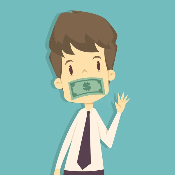 Empresario Que Boca Está Amordazado Con Money Cartoon Los Negocios — Vector de stock