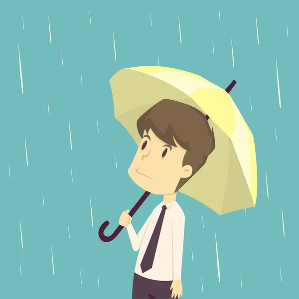 雨の中で傘の側に立っての実業家 ビジネス 社員成功の漫画は男文字ビジネス人々 の気分のコンセプトは 背景として使用することができます イラスト — ストックベクタ