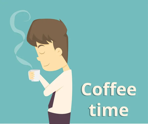 Affärsman Dricka Kaffe Rasttid Ljusa Office Cartoon Verksamhet Medarbetare Framgång — Stock vektor