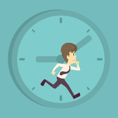 İşadamı beyaz saatle koşuyor, işadamları ti'den kaçmaya çalışıyor