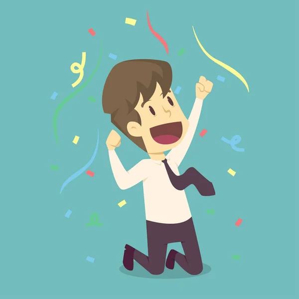 Empresario feliz en la celebración success.cartoon de negocios, emp — Vector de stock