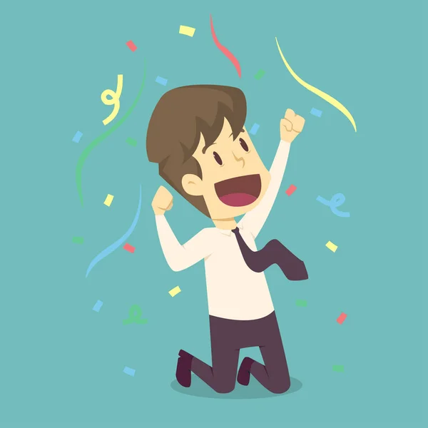 Obchodník šťastný na oslavu úspěchu. kreslený byznys, EMP — Stockový vektor