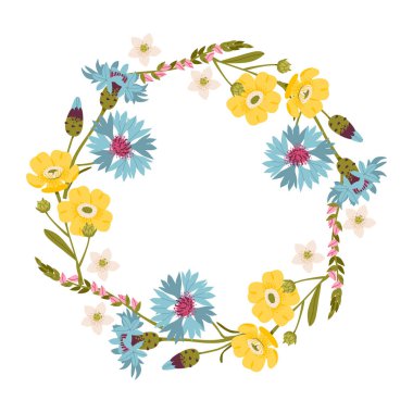 Knapweed 'li, çiçekli çelenk. Düğün davetiyeleri, kırsal dekor ve romantik klasik tasarım için mükemmel.