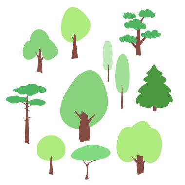 beyaz düz ağaç Icons set