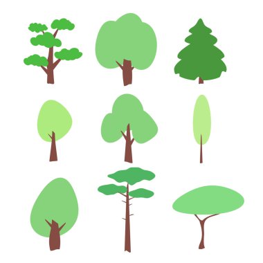 beyaz düz ağaç Icons set