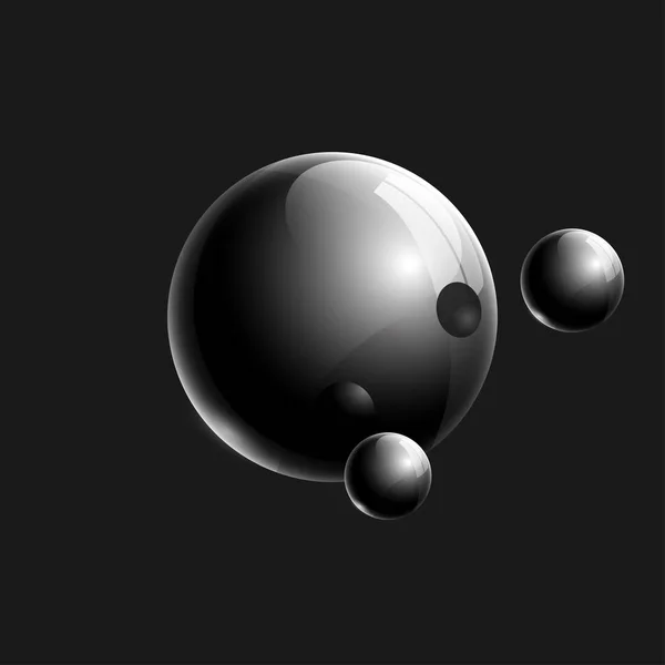 3d noir réaliste boules de verre composition pour la conception — Image vectorielle