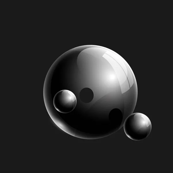 Černá 3d realistické skleněné koule kompozice pro design — Stockový vektor