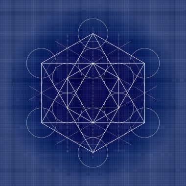 Metatrons küp, kutsal geometri vektör çizim teknik kağıt üzerinde